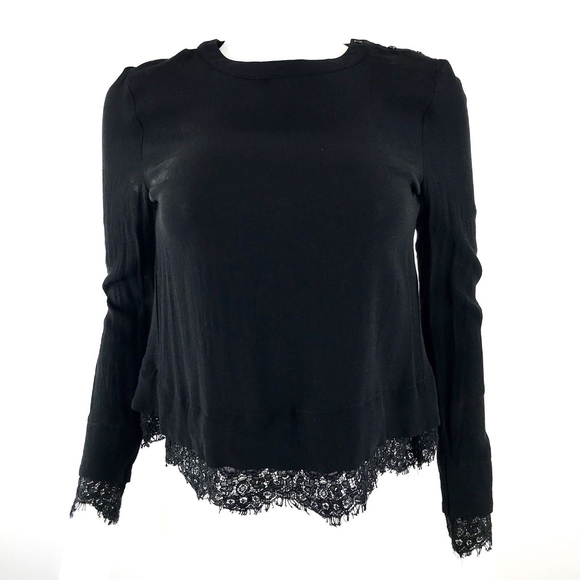 Wayf Tops - WAYF Black Lace Trim Layered Open Back Blouse